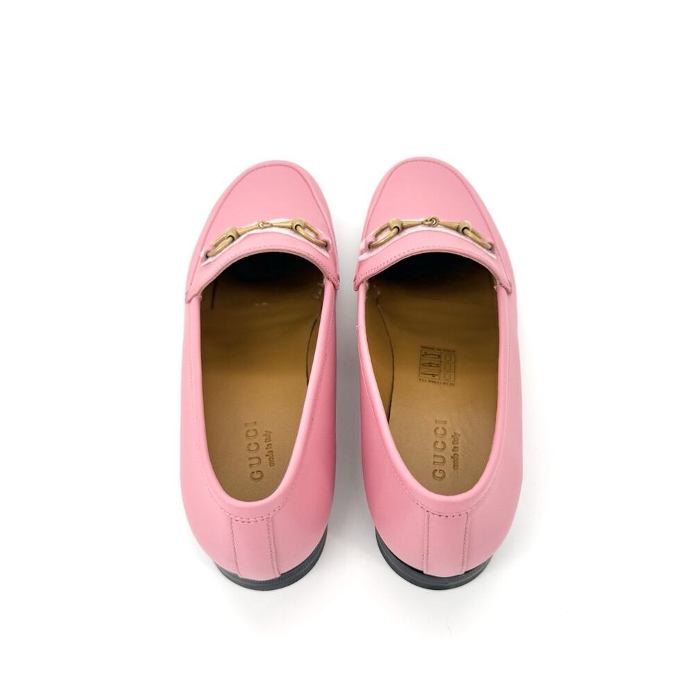 NIB Gucci Jordaan EU 37 US 7 Butterfly Pink Leather Gold Horsebit Flat Loafer - Picture 8 of 15